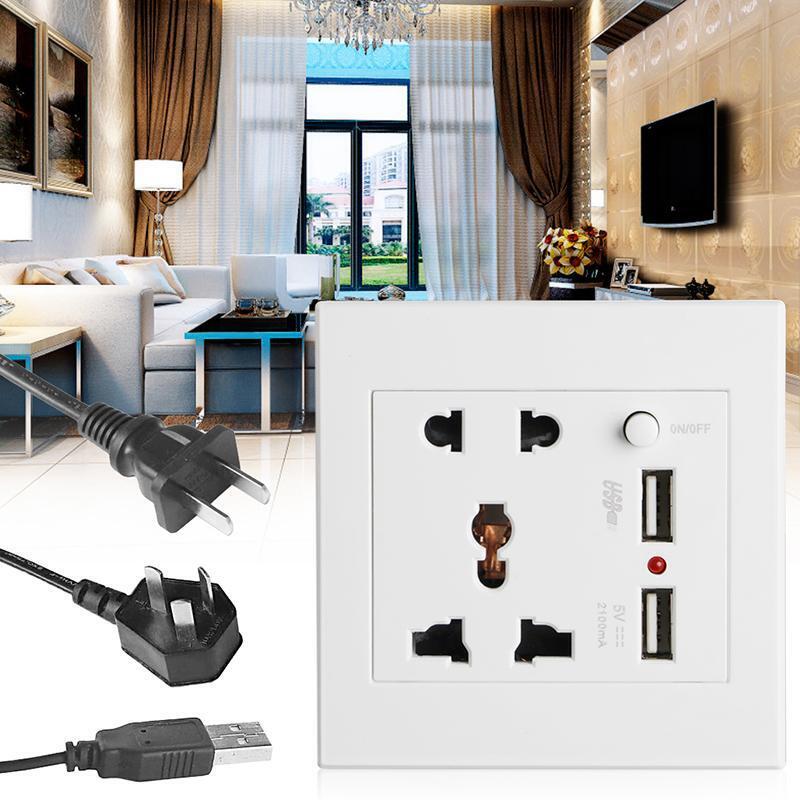 Socket+2 USB+Switch Wall Socket Charger AC/DC Power Adapter Plug Outlet Panel