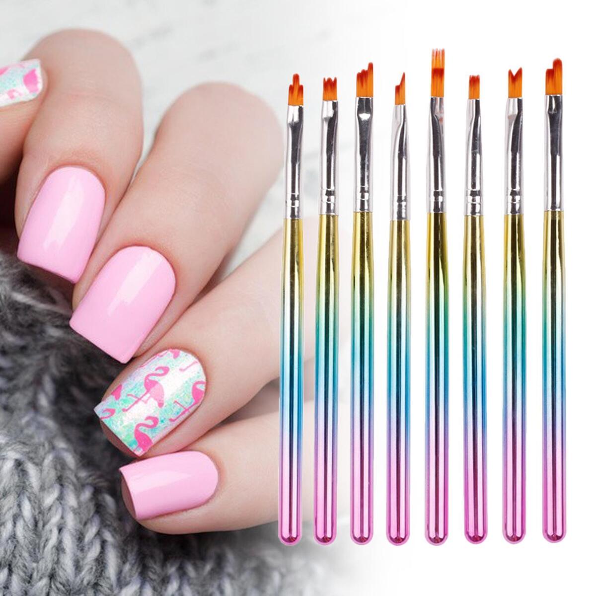 8Pcs Nail  Pen Flower Drawing Gradient Striped Pattern  DIY