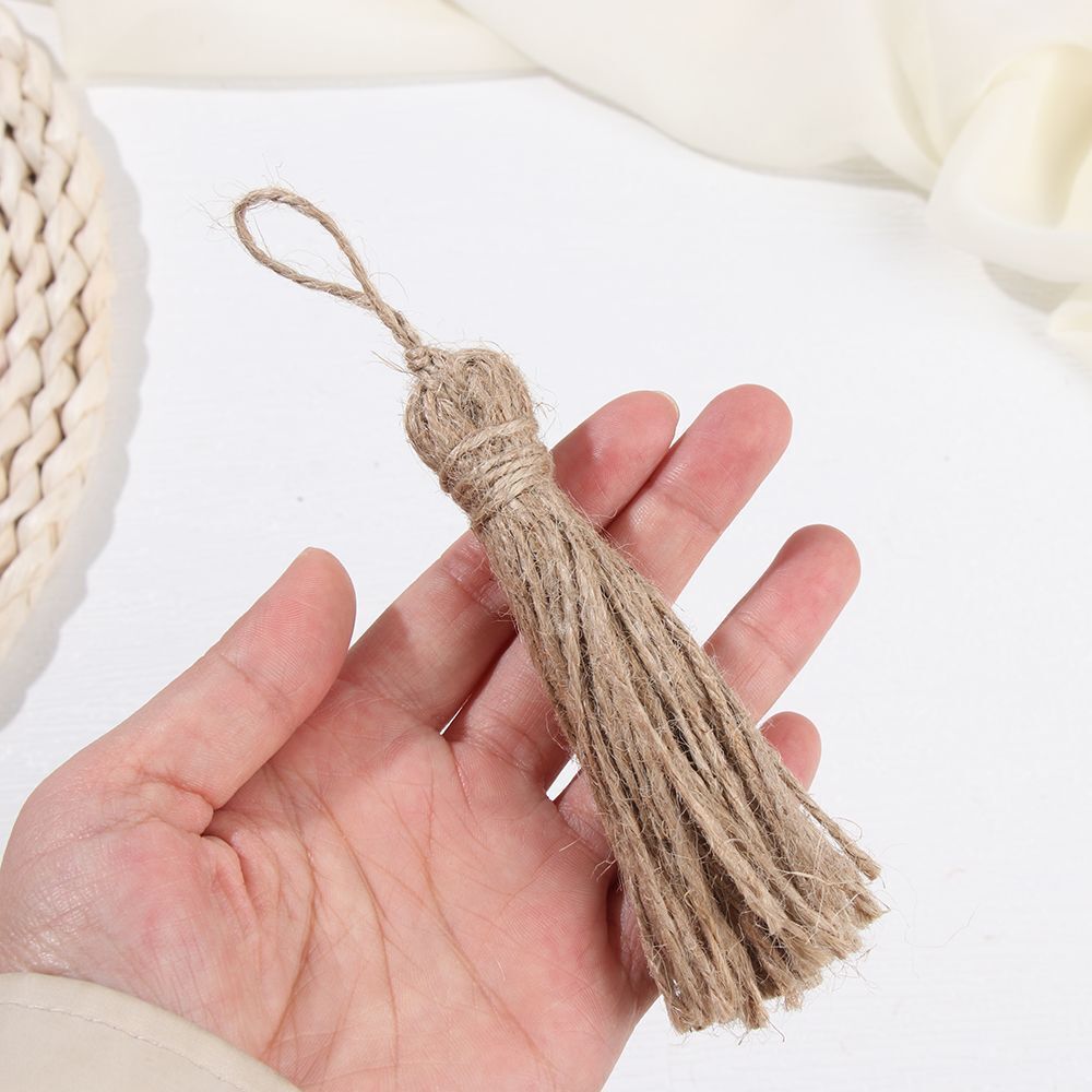 Home DIY Wood Beads Burlap Tassel Natural Jute Tassels Jute Rope Tassels