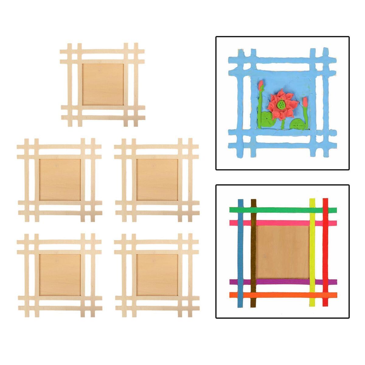 5x Wooden Frame for Clay Painting Well Shaped Hand Painted Children DIY