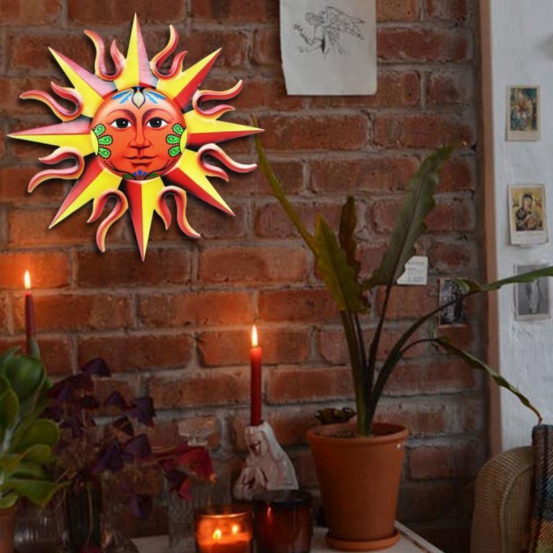 Metal Iron Sun Face Wall Decor Hanging for Indoor Outdoor Home Garden Ornaments