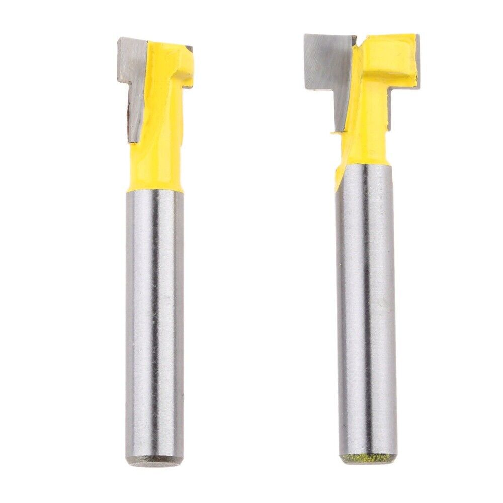 2Pcs 1/4" T-Slot Straight Router Bit Set Mortise/Template Wood Track Cutter Tool