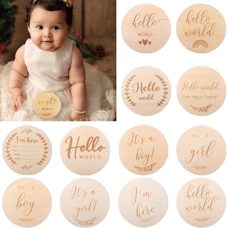 12 Pcs/Set Baby Wooden Cards Newborn Memorial Cards Monthly Recording Birth Card