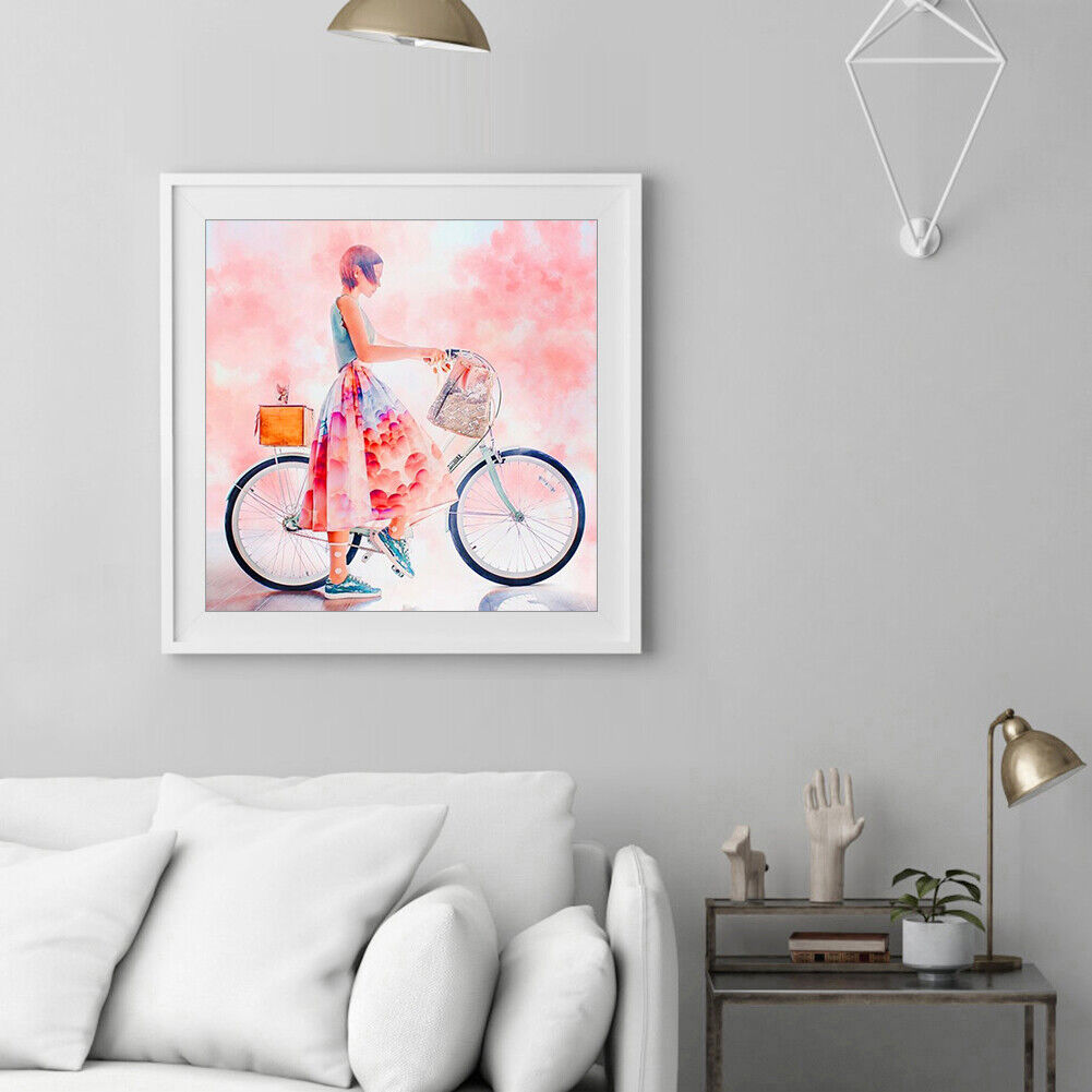 5D DIY Living Room Riding Bicycle Girl Full Round Drill Diamond Painting