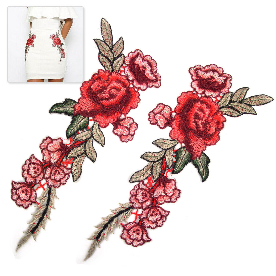 29cm Rose Flower Embroidered Sew on Patch Applique Badge Dress Jeans Collar Li