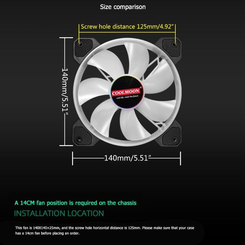 Coolmoon CPU Cooler Fan RGB 6Pin Quiet Ventilador RGB Silent CPU Radiator 14cm