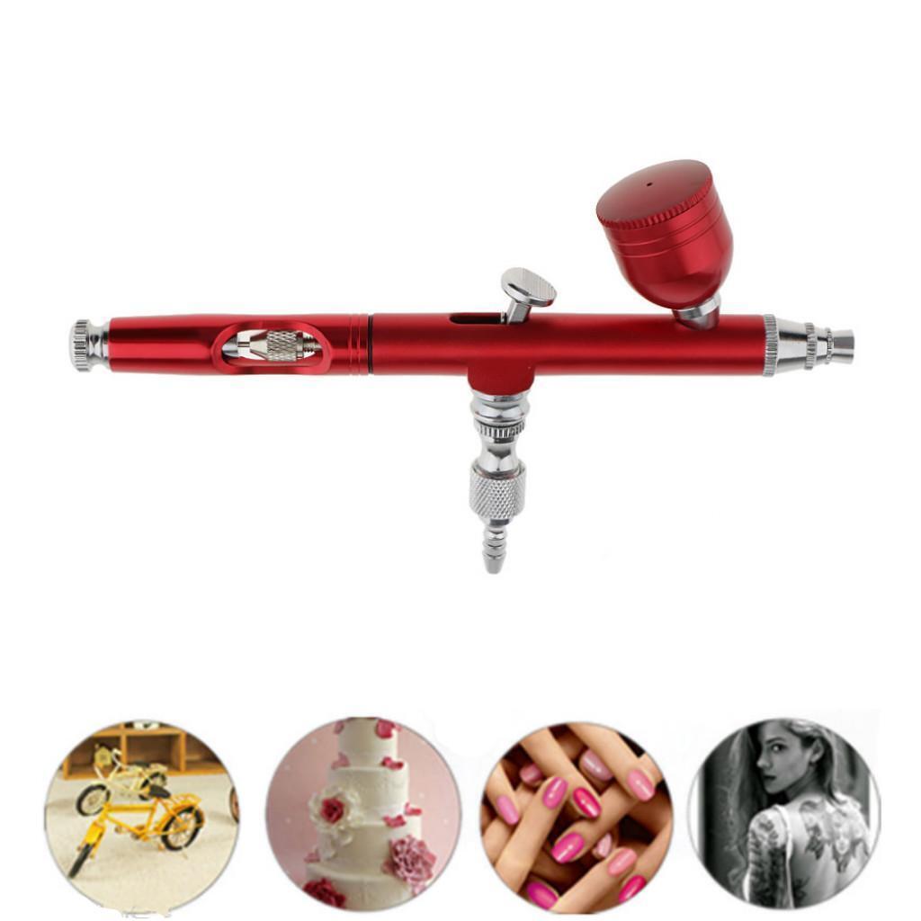 Dual Action Gravity Feed Spray Gun Airbrush Tattoo Nail Art Paint Kit - Red