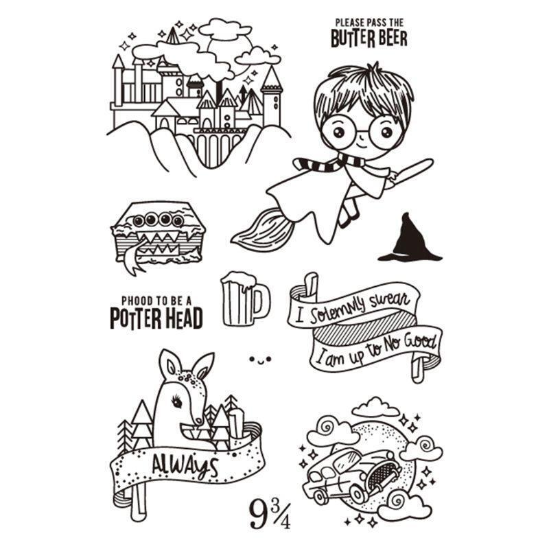 Castle Riding Broom Boy Silicone Clear Seal Stamp DIY Scrapbooking Emboss Album