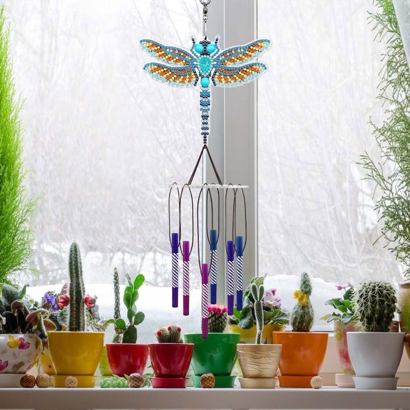 DIY Colored Dragonfly Diamond Painting Wind Chime Pendant Suncatcher Ornament
