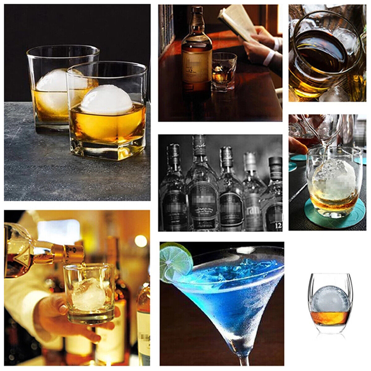 4 Large Ice Balls Maker Cube Tray Big Silicone Mold Sphere Whiskey Round Mould