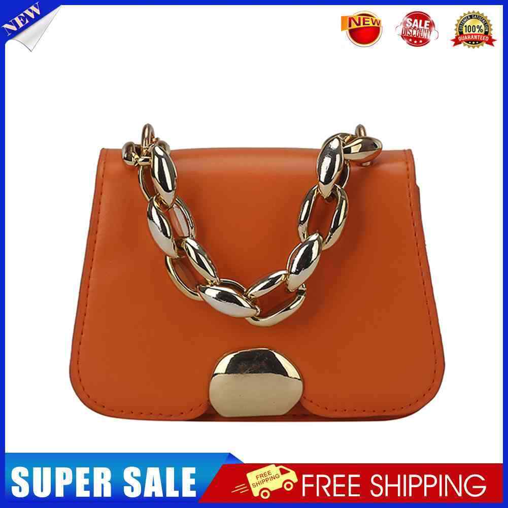Designer Women Chain PU Leather Shoulder Bag Mini Square Handbag (Orange)