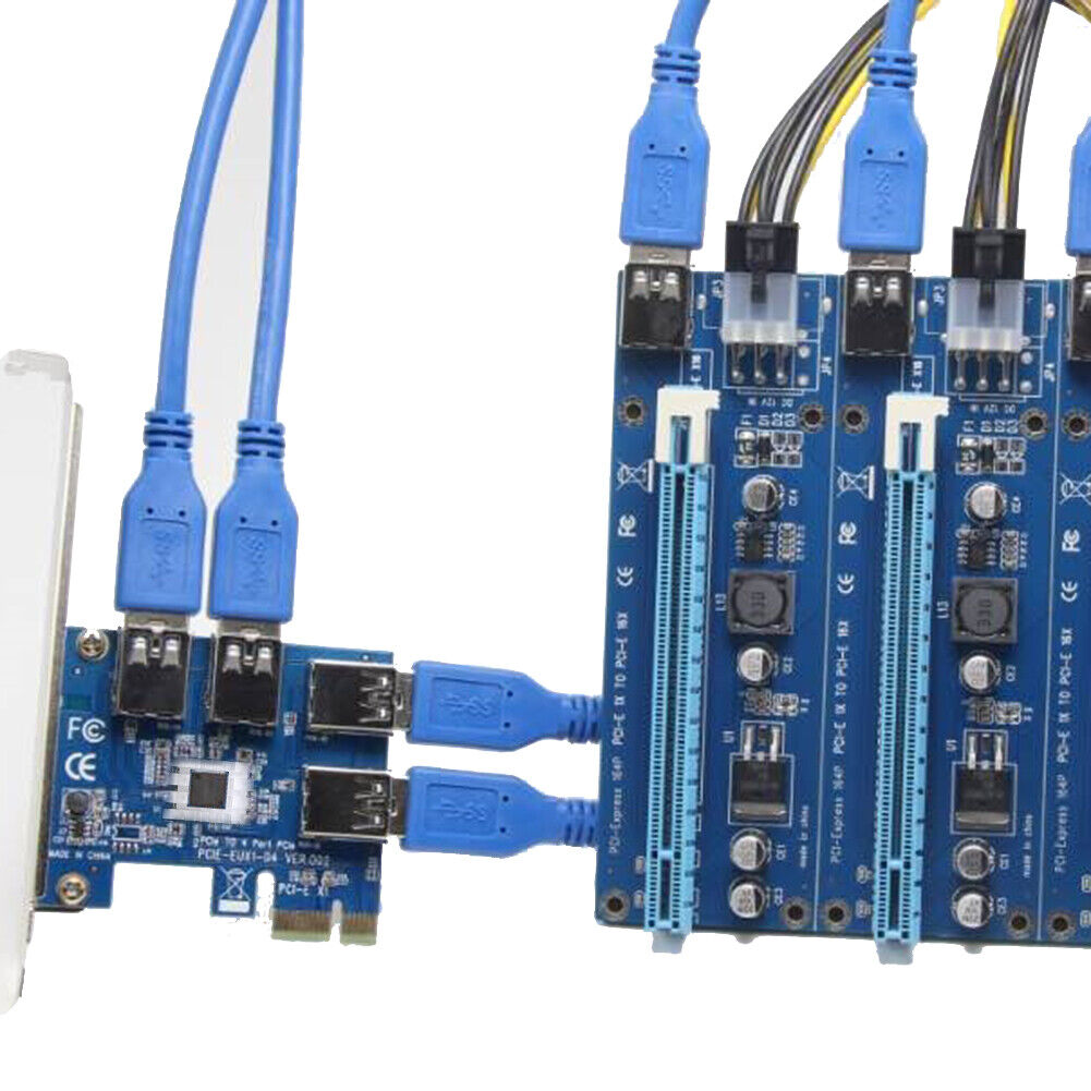 EUX1-04 PCIE 1 to 4 Slots Riser Card Adapter USB 3.0 PCIE for BTC Mining