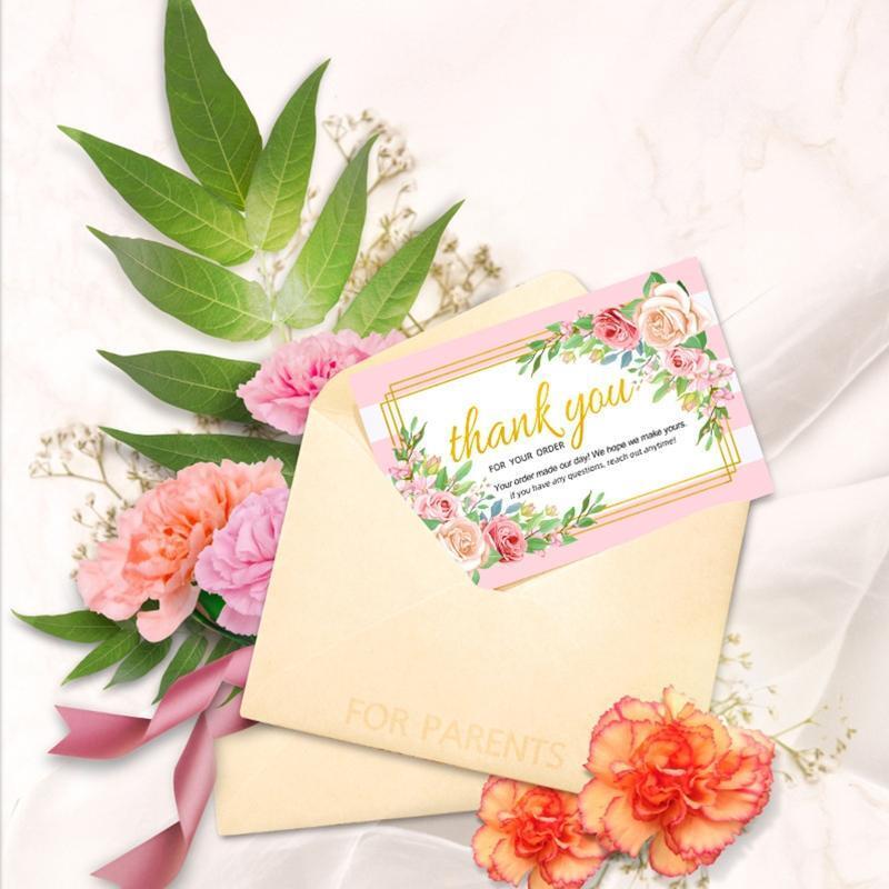 30pcs Rose Flower Thank You Cards Romantic Message Card Insert Card for Retail