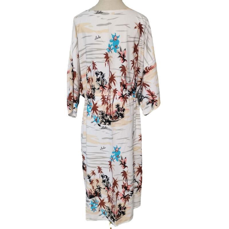 Womens Girls Beach Blouses Leaves Printed Kimono Cardigan Long Bikini Cover Up