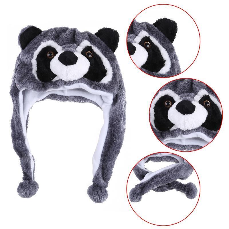 Raccoon Animal Plush Hat for Boys Girls Women Men Halloween Costume Beanies Cap