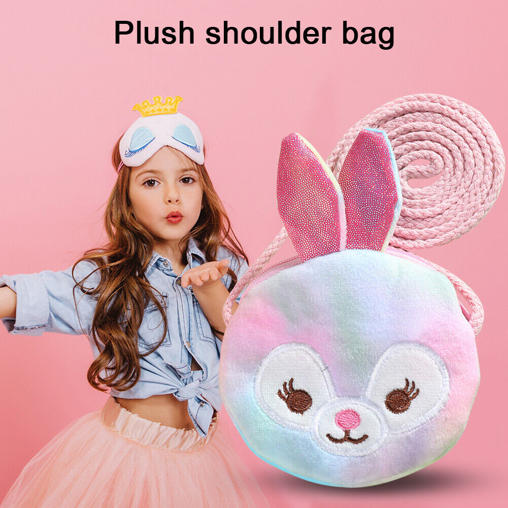 Kids Plush Cartoon Licorne Handbag Girls Zipper Mini Crossbody Bag (Rabbit)