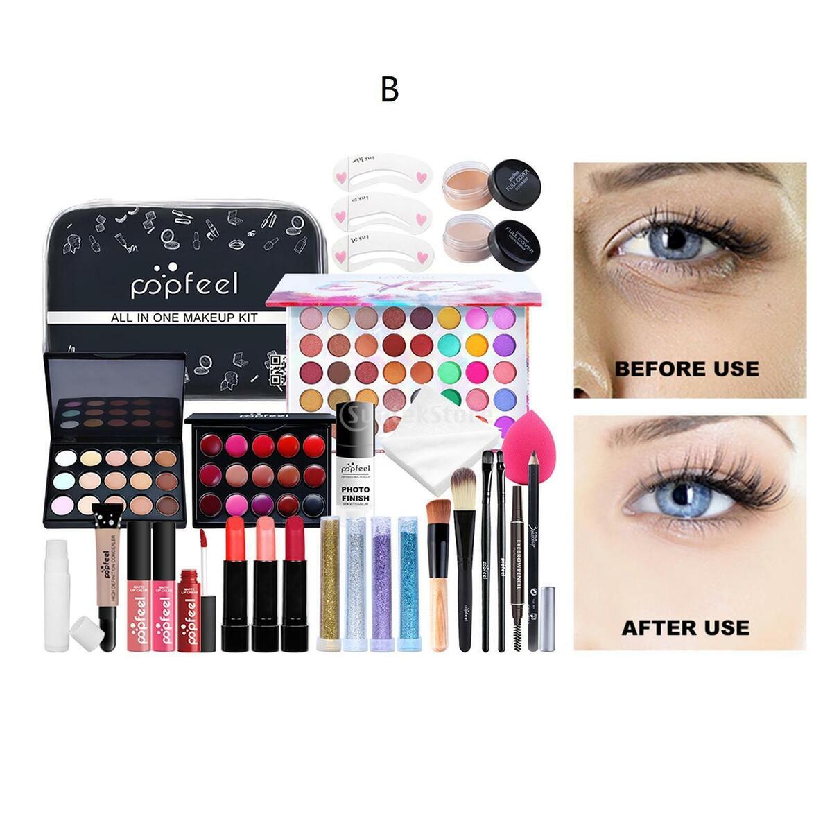 Makeup Kit Gift Set Foundation Lipstick Brush Face Powder Eyeshadow for Travel