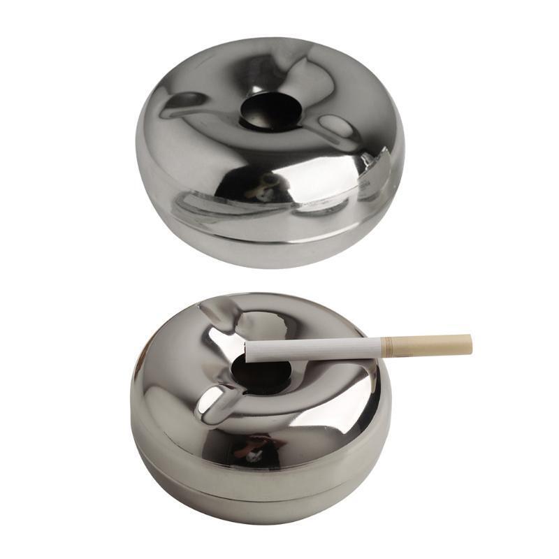 Windproof Ashtray with Lid Stainless Steel Donut-Style for Car Desktop Office