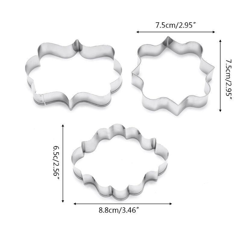 3Pcs Stainless Steel Sugar Biscuit Mold Cookie Cutter Frame Decorating Baking