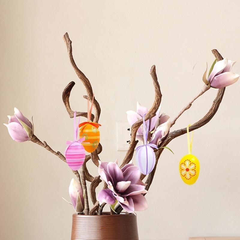 Easter DIY Colorful Painted Egg Pendant 12 Pcs Simulation Eggs Hanging Ornament