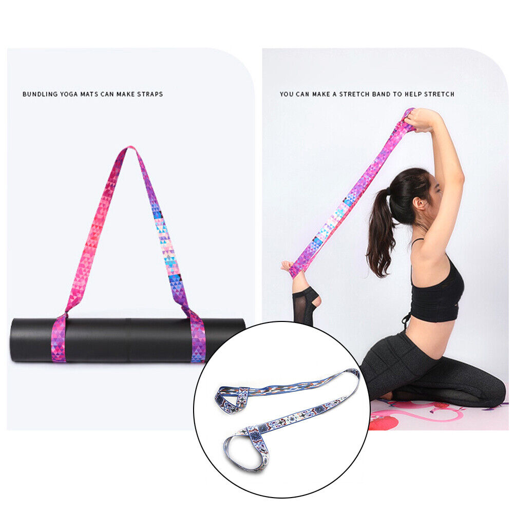Printed Yoga Mat Strap Adjustable Shoulder Carry Stretch Belt (Blue White)