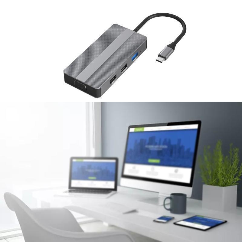 8 in 1 Type C Dock Station to HDMI+VGA TF/SD Reader PD USB3.0 Hub for PC Laptop