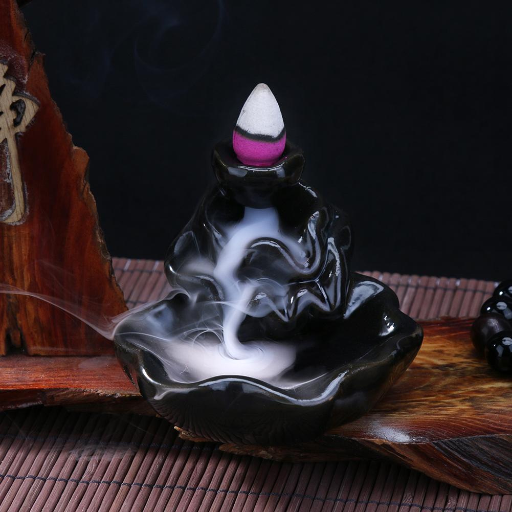 Lotus Ceramic Censer Smog Backflow Office Home Decor (Incense Burner-C)