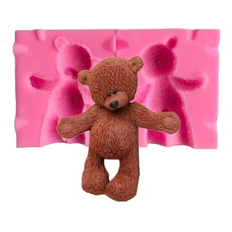 2pcs DIY Candle Mold Cute Bear Shape Cake Chocolate Clay Soap Decorating Crafts