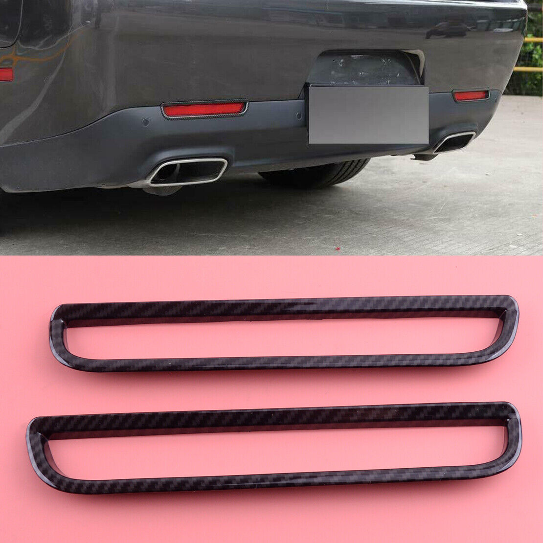 2x Carbon Fiber Style Rear Fog Light Trim Cover fit for Dodge Challenger 2015-19