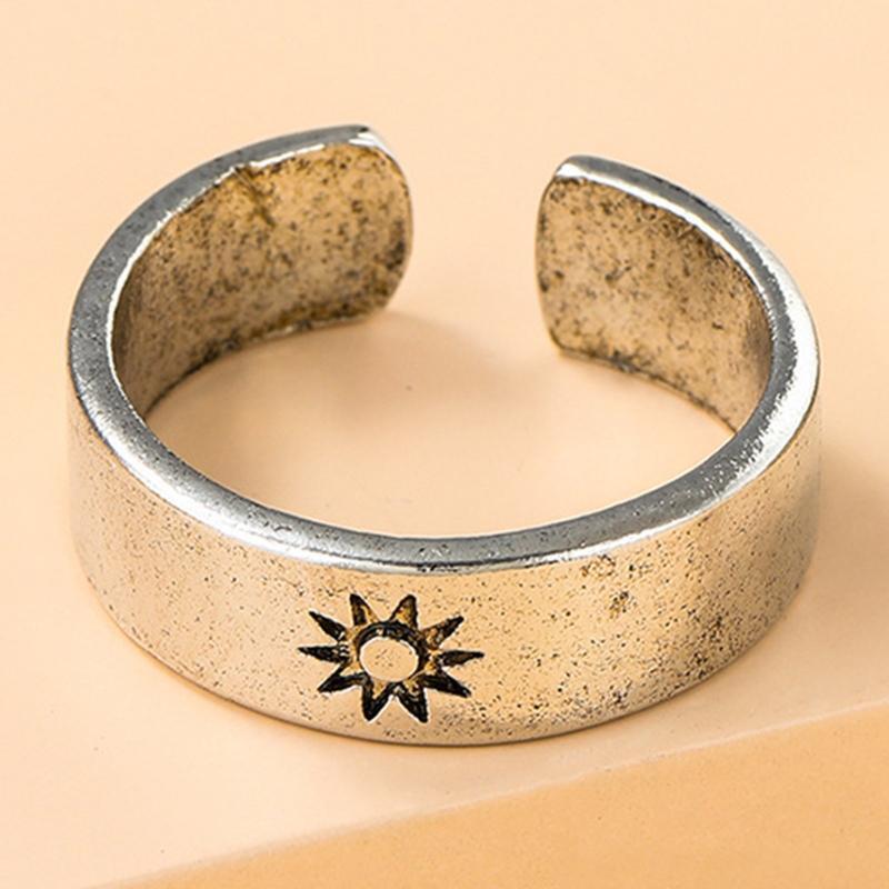 Sun and Moon Couple Rings Copper Polish Adjustable Lovers Ring for Lovers