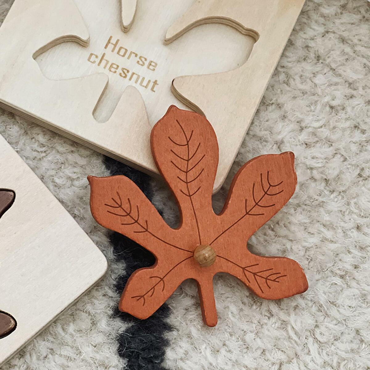Wooden Jigsaw Leaf Puzzle Busyboard for Sycamore Kindergarten Teaching Tools