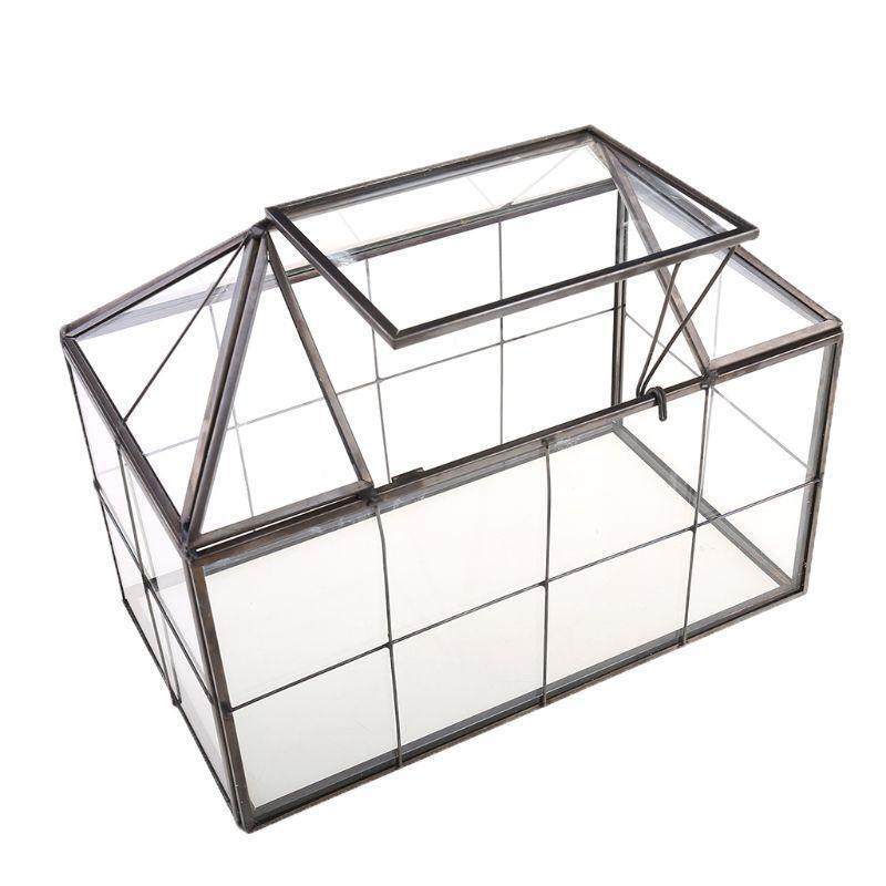 Glass Geometric DIY Terrarium House Shaped Container for Indoor Gardening Decor