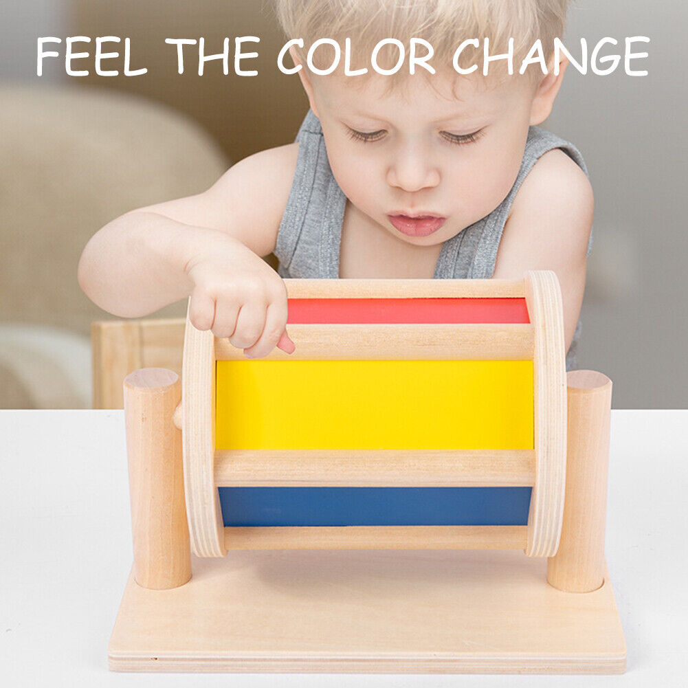 Montessori Sensory Spinning Drum Wooden Textile Baby Educational Instrument