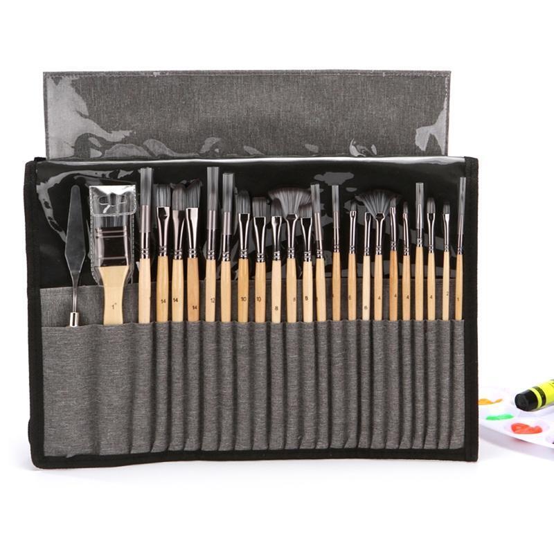 24Pcs Artist Paint Brush with Roll-up Bag Portable Art Set for Beginner Painting