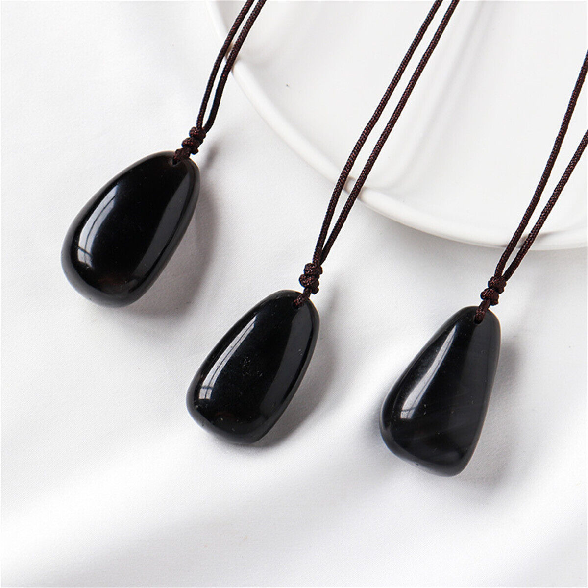 Natural Black Obsidian Waterdrop Pendant Necklace Women Men  Amulet Jewelry Gift