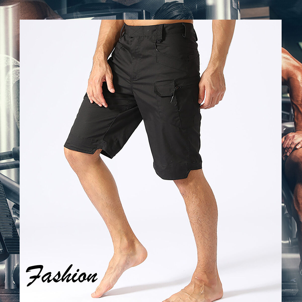 Men Cargo Shorts - Quick Dry Multi-Pocket Waterproof Fishing Shorts (L)