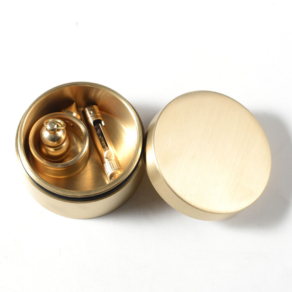 Brass Seal Cabin Medicine Drug Metal Jewelry Storage Cases Pill Holder (M)