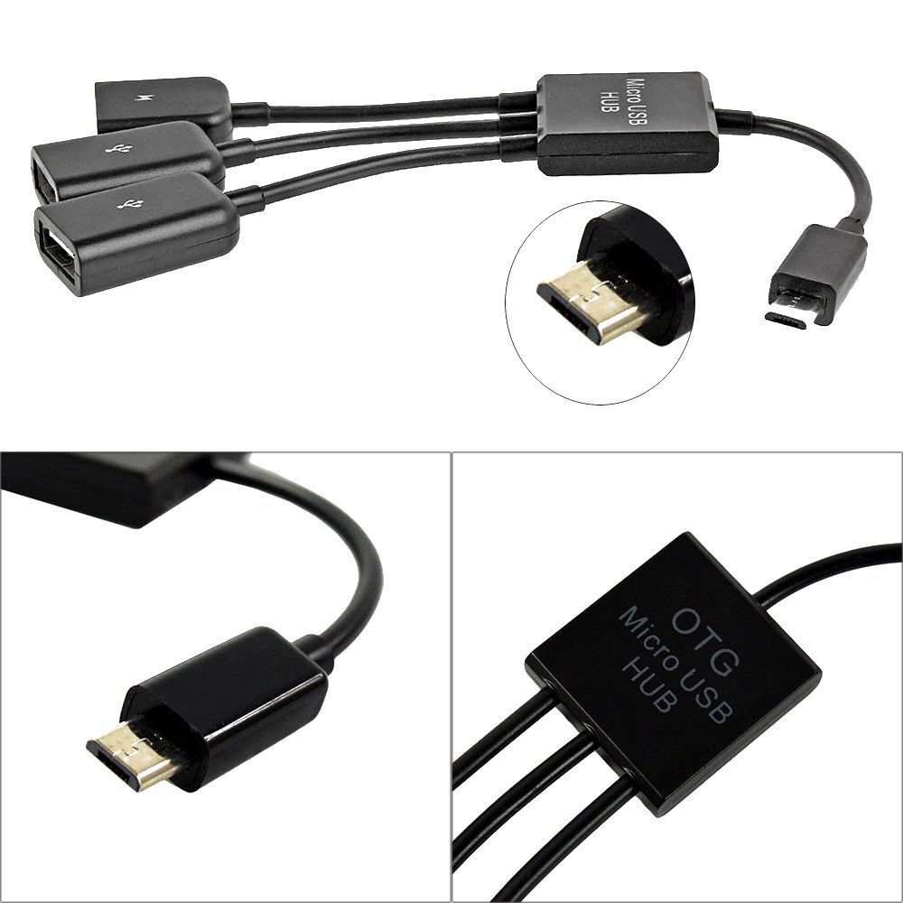Phone Flash Drive Mouse Micro USB HUB 3 In1 Converter Host OTG Cable Adapter