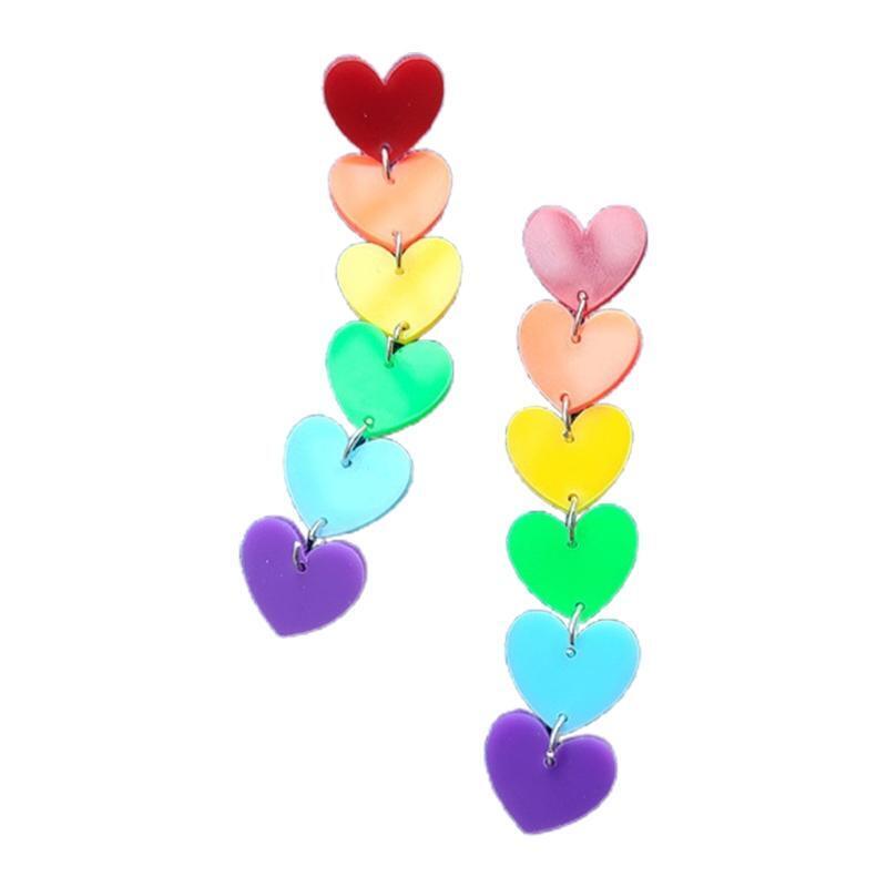 Fashion Rainbow Long Tassel Acrylic Earrings Peach Heart Exaggerated Pendants