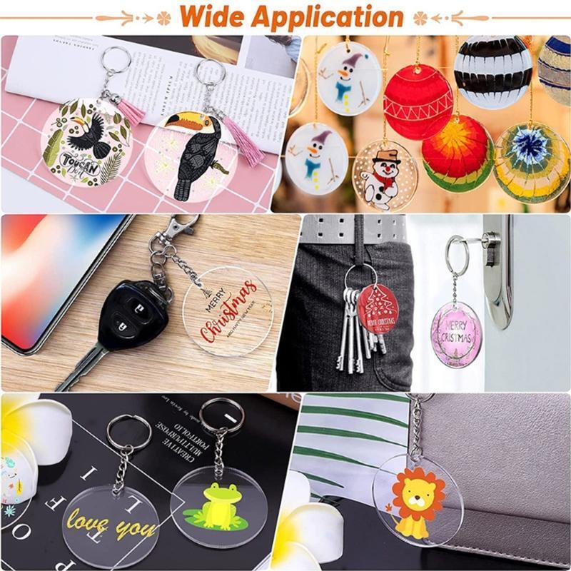 Round Acrylic Keychain Blanks With Key Chain Rings Star Pendants Tassel Pendant