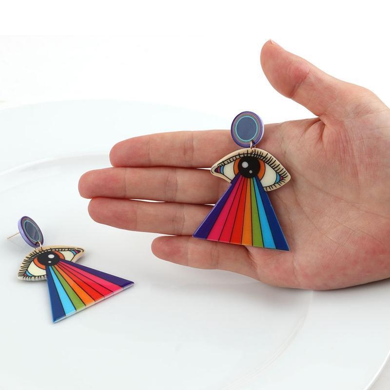 Print Striped Earrings Oil Painting Style Personality Geometric Acrylic Earrings