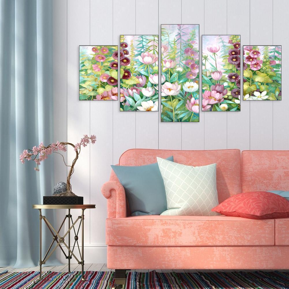 5pcs 5D DIY Full Drill Diamond Painting Lotus Cross Stitch Mosaic Kit Decor