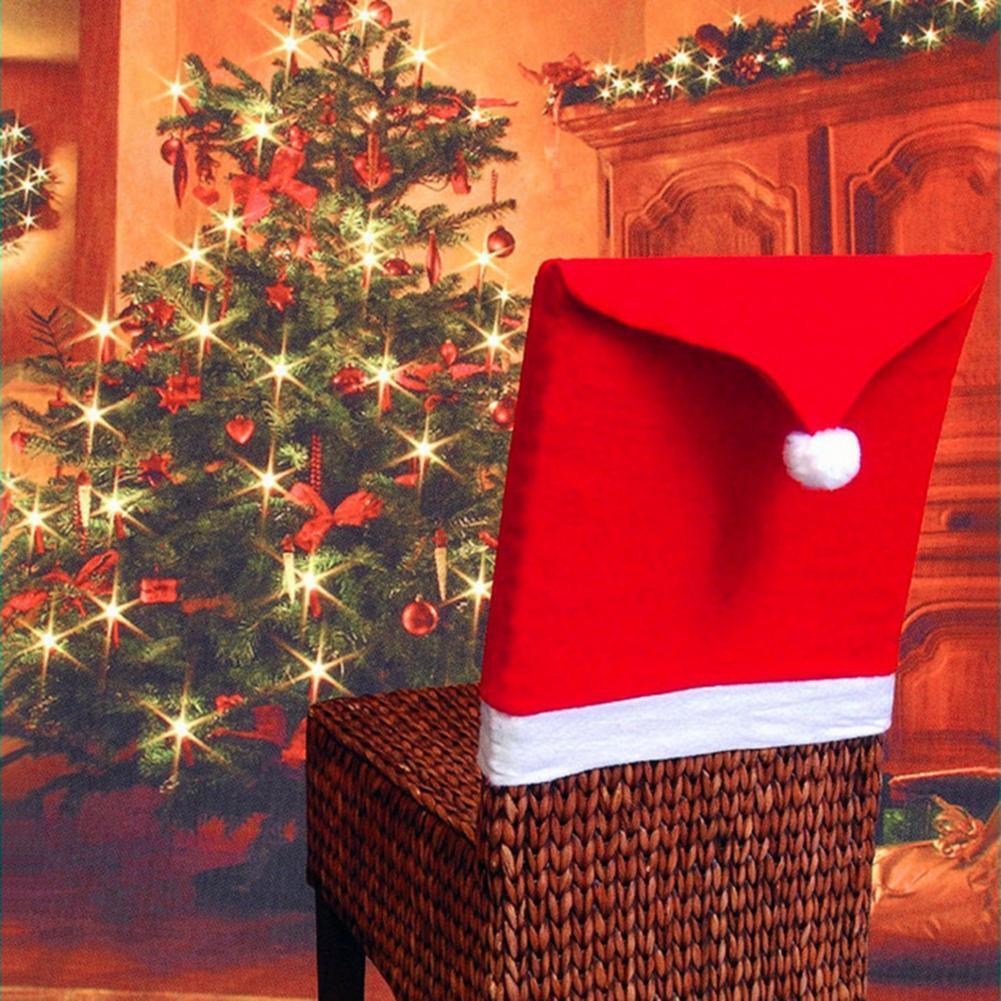 2pcs Xmas Santa Hat Chair Back Cover Home Dinner Table Art Decorative Case