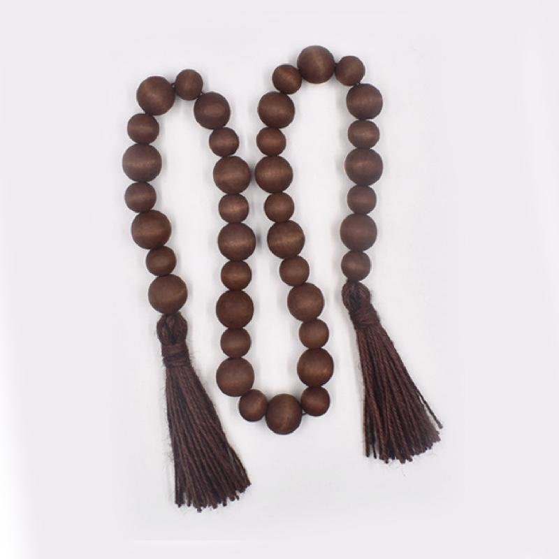 Dark Coffee Color Wood Bead Garland with Tassel Rustic Country Beads Decor