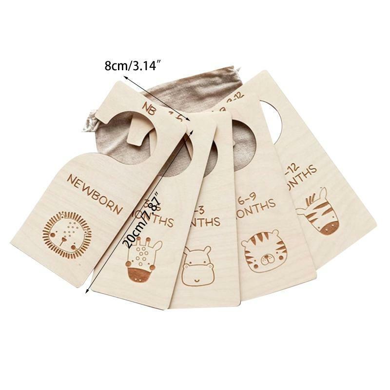 5 Pcs Baby Closet Size Divider Wooden Baby Closet Organizers from Newborn Infant