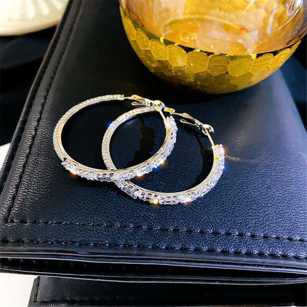 Elegant Zircon Round Hoop Earrings Drop Dangle Stud Round Shape Crystal