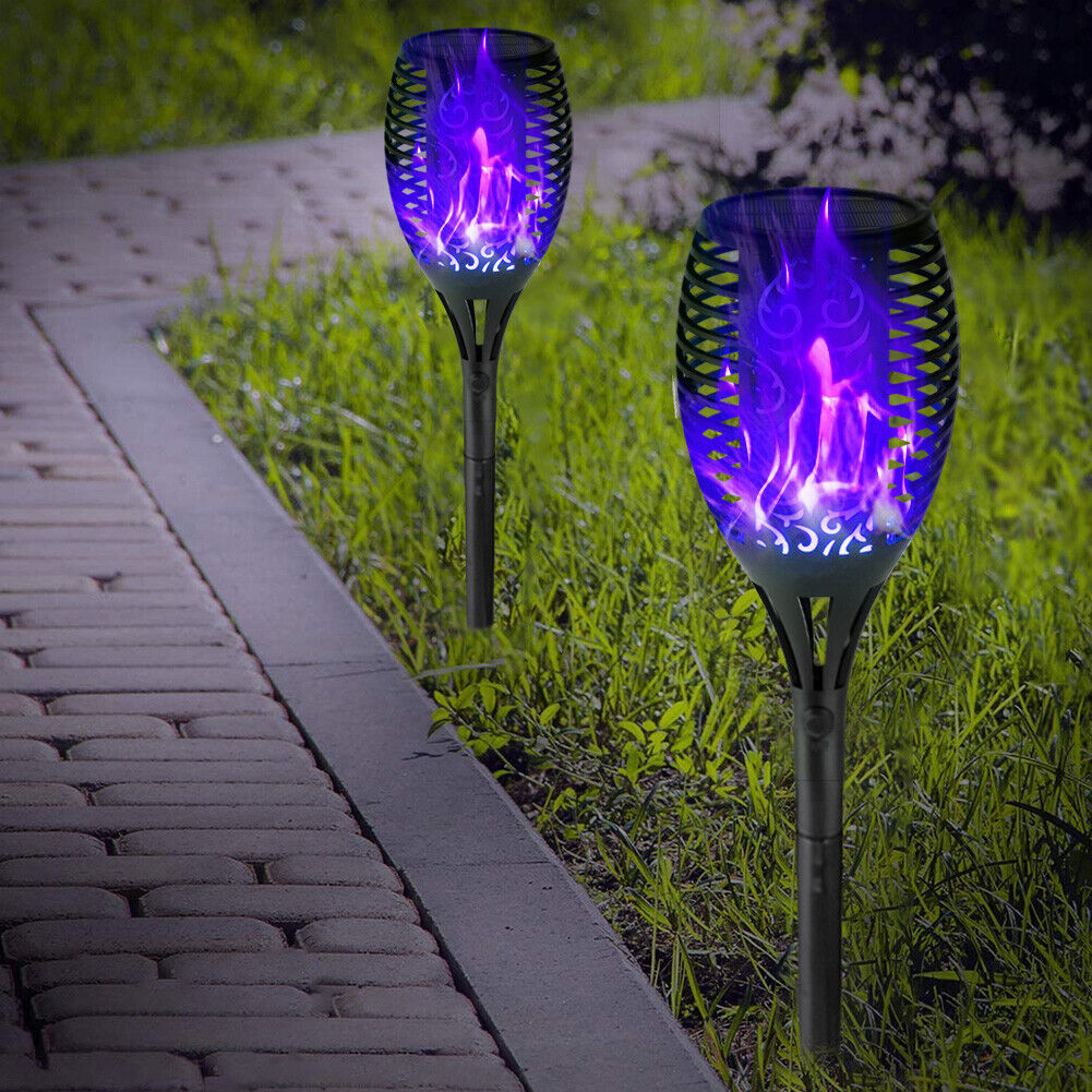 12 LED Flame Torch Light Solar Powered Garden Plug-In Decor Lamp (2pcs)