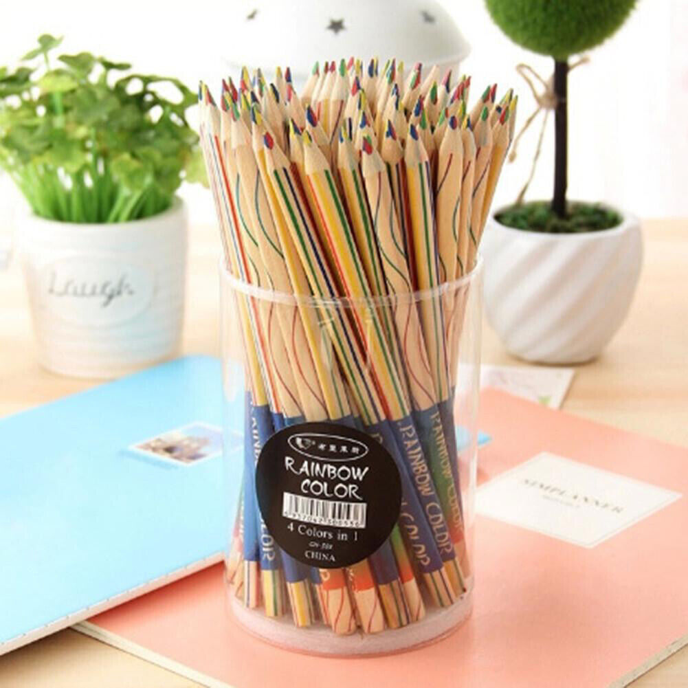 10pcs Rainbow Four-Color Lead Wooden Pencil Students DIY Graffiti Pencil