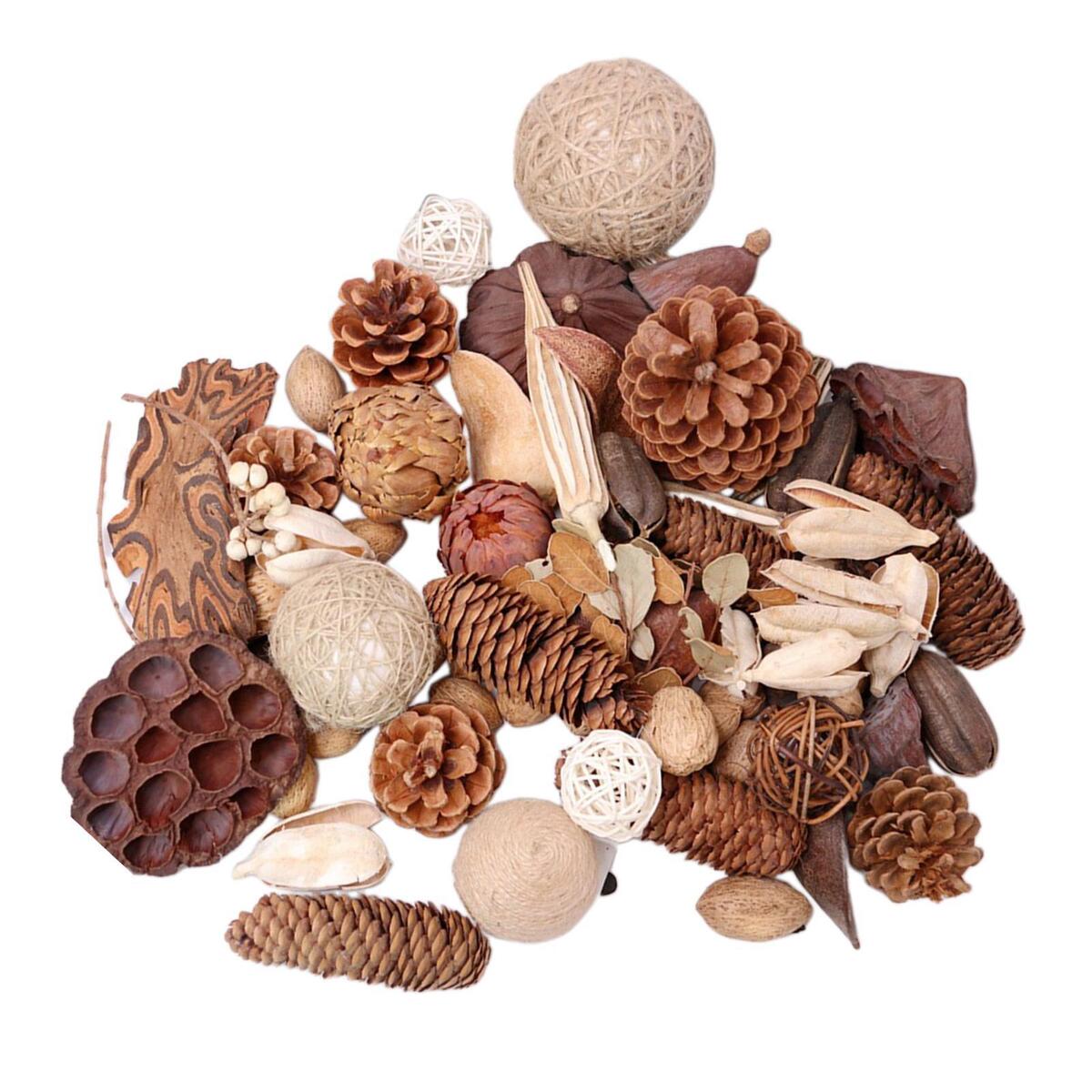 Assorted  Pine Cones  Rustic Lotus Seedpods  Cord Rattan Ball