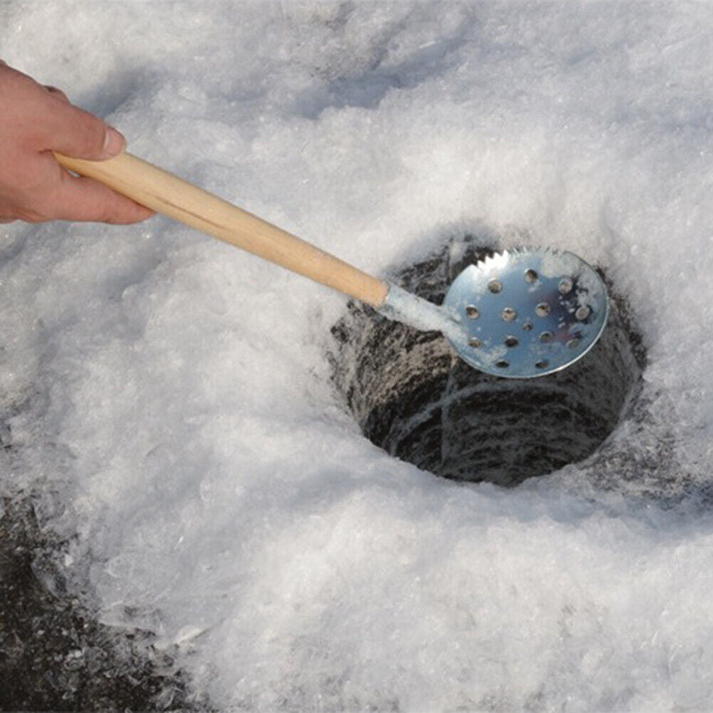 Ice Fishing Scoop Wood Handle Fishnet Strainer Slush Skimmer Fishing Tackle